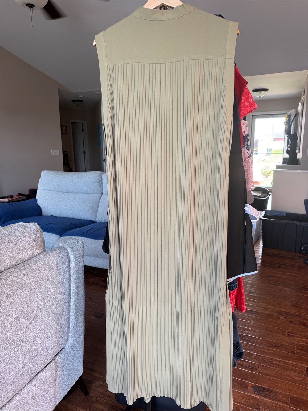 MarlaWynne Pleated Long Open Duster in Olive Green Sz 1x - Picture 7 of 10